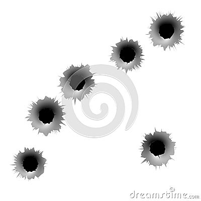 Bullet holes in metal shooting target vector set Vector Illustration