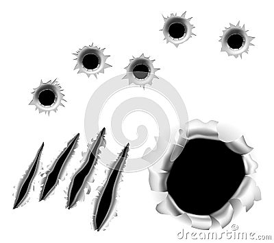 Bullet holes rips and scratches Vector Illustration