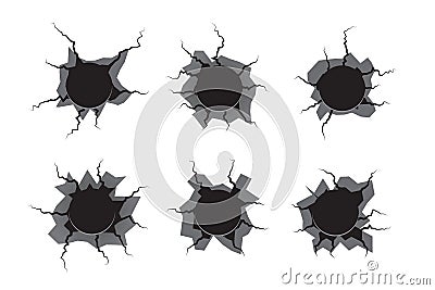 Bullet holes set. Vector illustration Vector Illustration