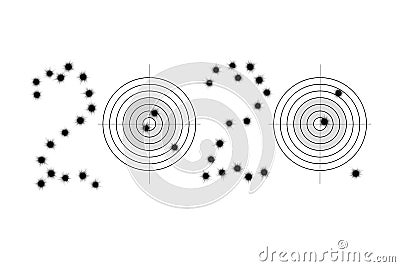 Bullet holes and targets in shape of 2020 Stock Photo