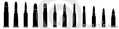 Bullet icon isolated. Various of military cartridge. Bullet or patron silhouette Vector Illustration