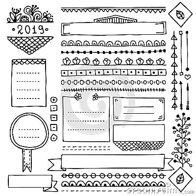 Cute doodle frames and borders for bullet journal Vector Illustration