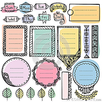 Bullet journal hand drawn vector elements Vector Illustration