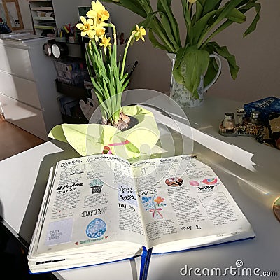 Bullet journal, spring, sun, Stock Photo