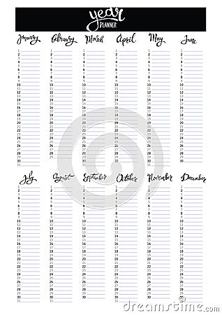 Bullet journal year monthly planner Vector Illustration