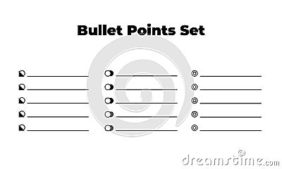 Bullet list set of vector, simple circle design in three style Vector Illustration