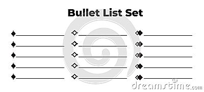 Bullet list set of vector, simple design in three style Vector Illustration