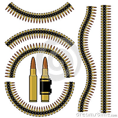 Bullet and machinegun cartridge belt Vector Illustration