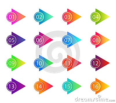 Bullet marker icon with number 1, 3, 4, 5, 7, 9, 10, 12 for infographic, presentation. Set of graphic pointer with steps. Sticky Stock Photo
