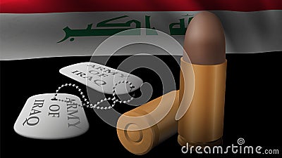 Bullet and military token in national flag of Iraq . 3D rendering Vector Illustration