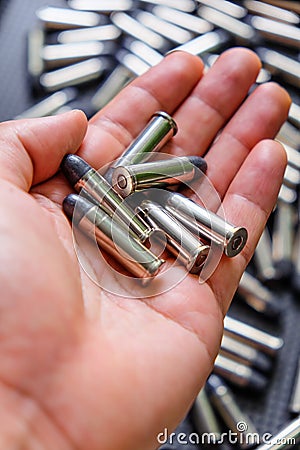 Image of Cartridges of .38 pistols ammo. Stock Photo