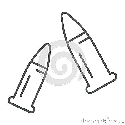 Bullets thin line icon, ammo and caliber, ammunition sign, vector graphics, a linear pattern on a white background. Vector Illustration