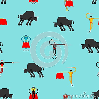 Bullfight pattern seamless. Matador and bull background. Bullfighter and ox. vector ornament Vector Illustration