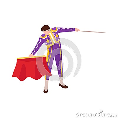 Bullfighter With Stick Composition Vector Illustration