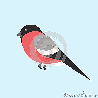 Bullfinch winter bird on a blue background loner Vector Illustration