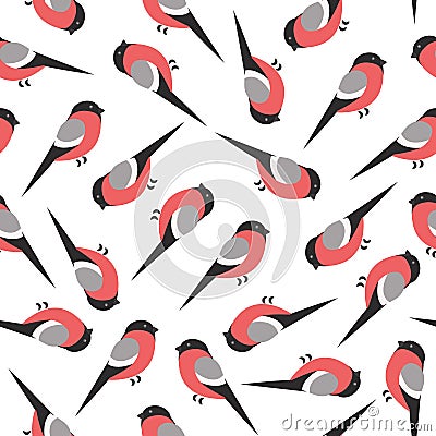 Bullfinch winter bird on white background pattern Vector Illustration