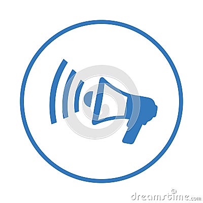 Bullhorn, megaphone, news icon. Blue vector sketch Vector Illustration