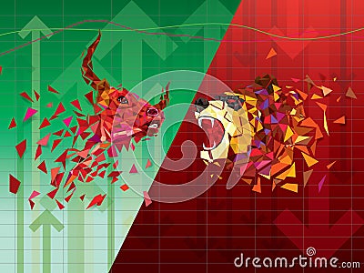 Bullish and Bearish symbols on stock market vector illustration. vector Forex or commodity charts, on abstract background. The sym Vector Illustration