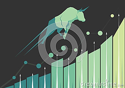 Bullish Market Trend. Stock bar charts are rising up like a bull. Vector Illustration