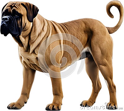 Bullmastiff dog with expressive eyes looks forward. Stock Photo