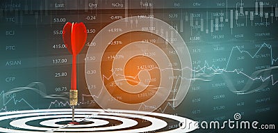 Bullseye dart arrow and line of Stock market or forex trading graph and candlestick chart suitable for financial investment concep Stock Photo