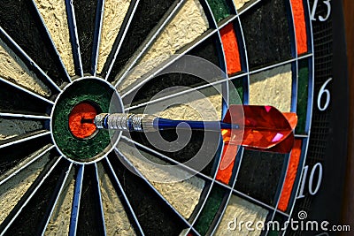 Bullseye dart on dartboard Stock Photo