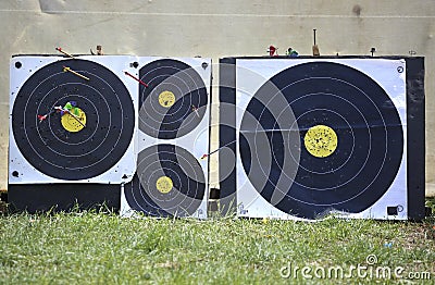 Bullseye with many arrows Stock Photo