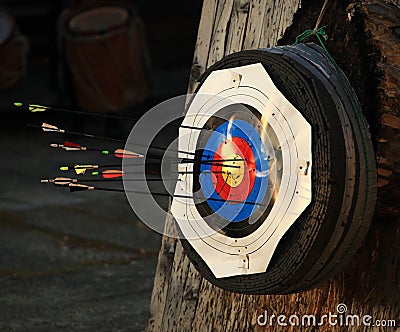 Bullseye with many arrows Stock Photo