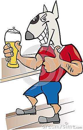 Bullterrier man with glass of beer Vector Illustration