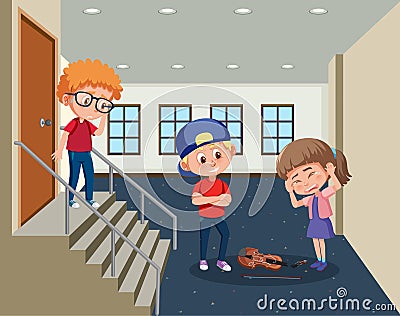 Bully child with bad behavior bullying the girl in the school Vector Illustration