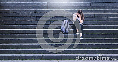 Bullying, discrimination or stress concept. Sad teenager crying. Stock Photo