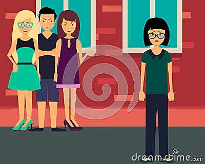 Bullying lonely girl Vector Illustration