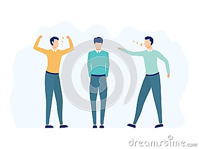 Bullying man victim abuse vector illustration isolated on white. Two angry men yelling at the man. Vector Illustration