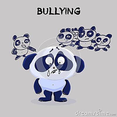 Bullying. Mental Health Problem. Little Sad panda being bullied Vector Illustration