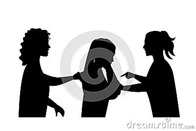 Vector silhouette of a strong girl bullying a weaker girl, Editable Objects Stock Photo