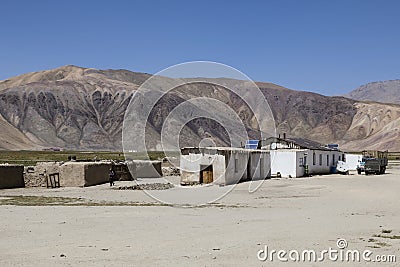 Bulunkul, Tajikistan, August 23 2018: The secluded place Bulunkul with traditional clay and stone houses in the Pamir mountains Editorial Stock Photo