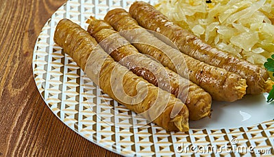 Bulviniai vedarai - Lithuanian sausage, various types of sausage or stuffed intestine with a filling made from a combination of Stock Photo