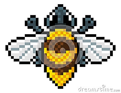 Bumble Bee Bug Insect Pixel Art Video Game Icon Vector Illustration