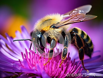 Bumble-Bee on a Flower Cartoon Illustration