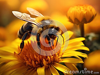 Bumble-Bee on a Flower Cartoon Illustration