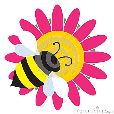 Bumble Bee on Flower Vector Illustration