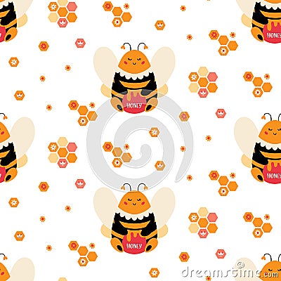 Bumble bee Seamless pattern Honeybee vector pattern Vector Illustration