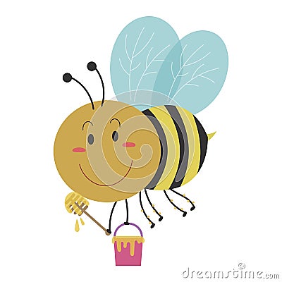 Bumblebee Holding Honey Bucket Vector Illustration