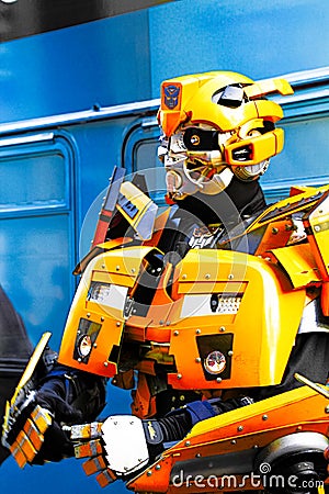 Bumblebee robot costume performs Editorial Stock Photo