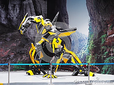 Bumblebee Robot Model at exhibition hall in Wulong Karst Bus Terminal Editorial Stock Photo