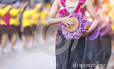 Rocket Festival, Thai Northeast local culture starting rainy season, Thai dancing. Stock Photo