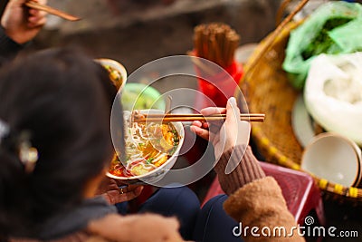 Bun cha or pho soup, street food in Vietnam Stock Photo