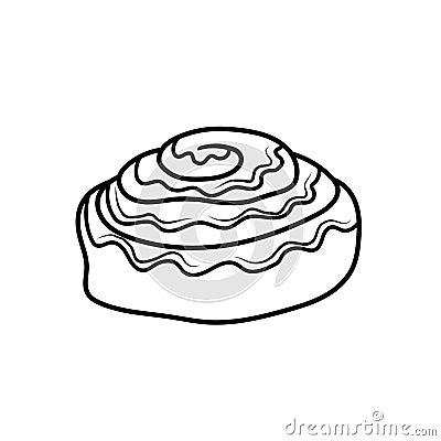 Bun frosting cinnamon roll vector black outline Vector Illustration