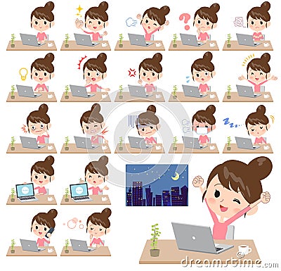 Bun hair mom Pants style_desk work Vector Illustration