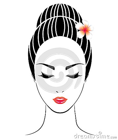 Bun hair style icon, logo women face Vector Illustration